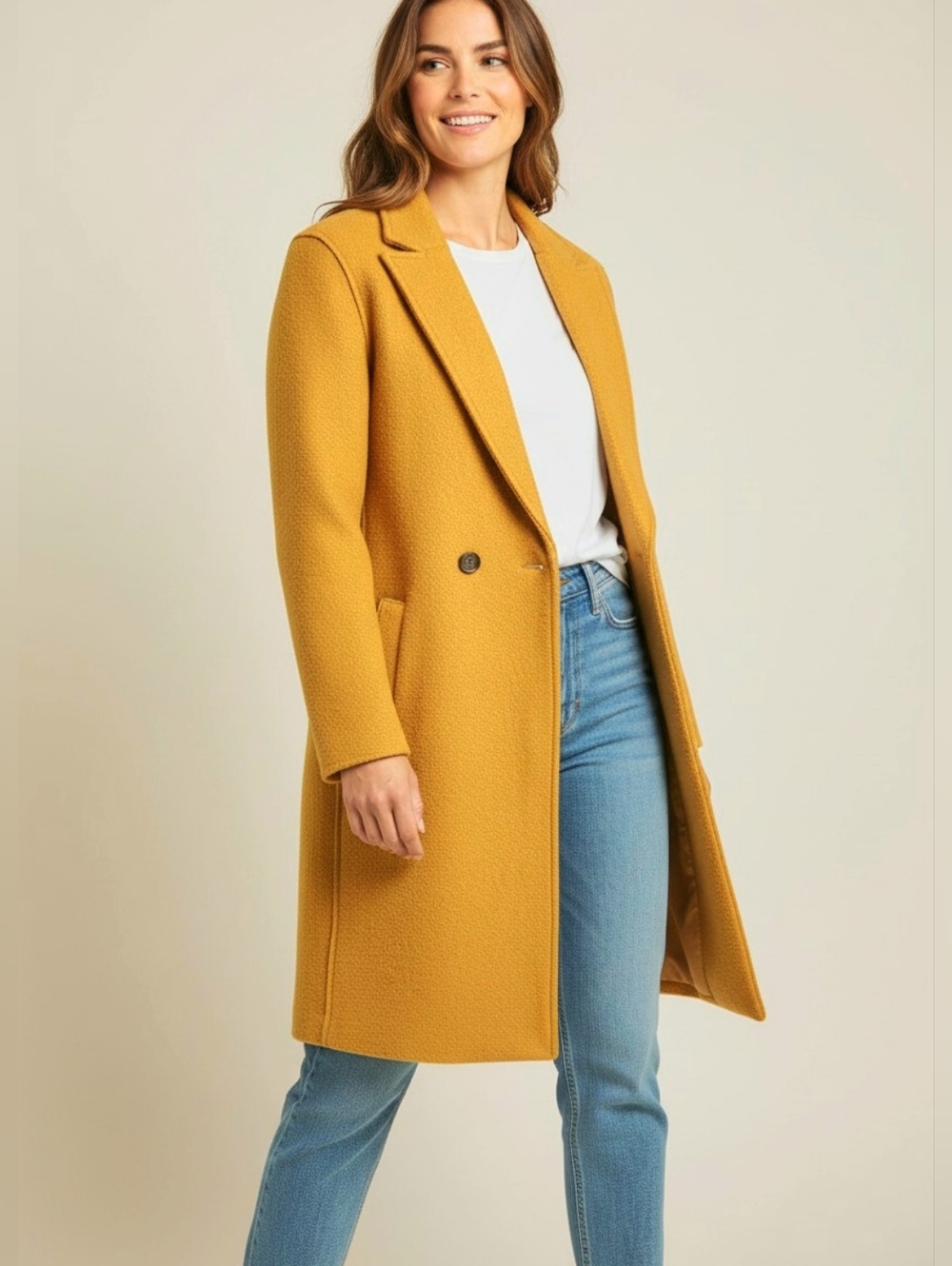 J Crew Italian Boiled Wool Musturd Yellow Coat Womens 8 Collared Single Breast - Picture 3 of 13